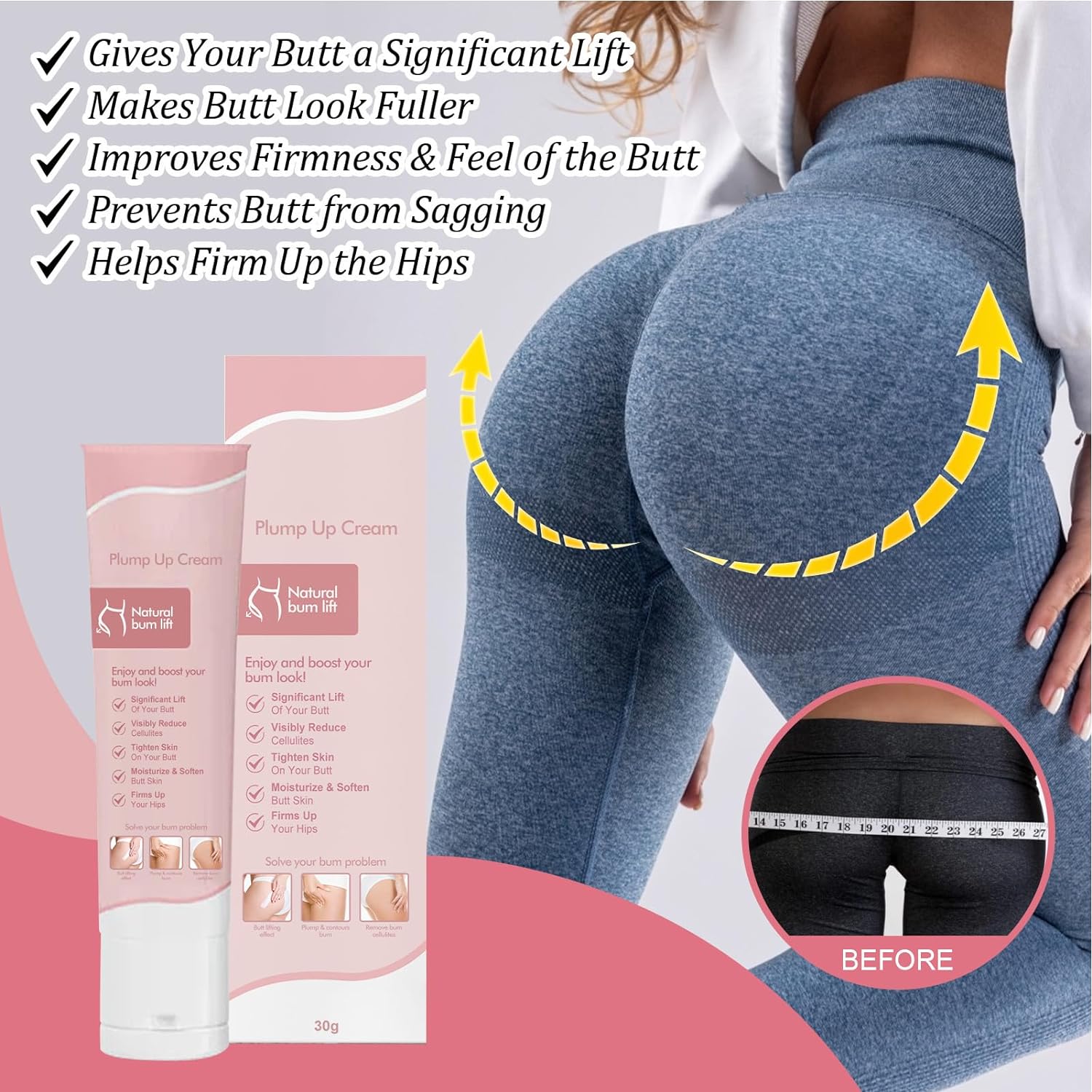Plumpup Bust & Butt Lifting Cream, Butt Enhancement Cream Fast Growth, Butt Enhancement Fast Growth, Skin Tightening Cream For Body, For Larger Butt And Sexy (3 Pcs)