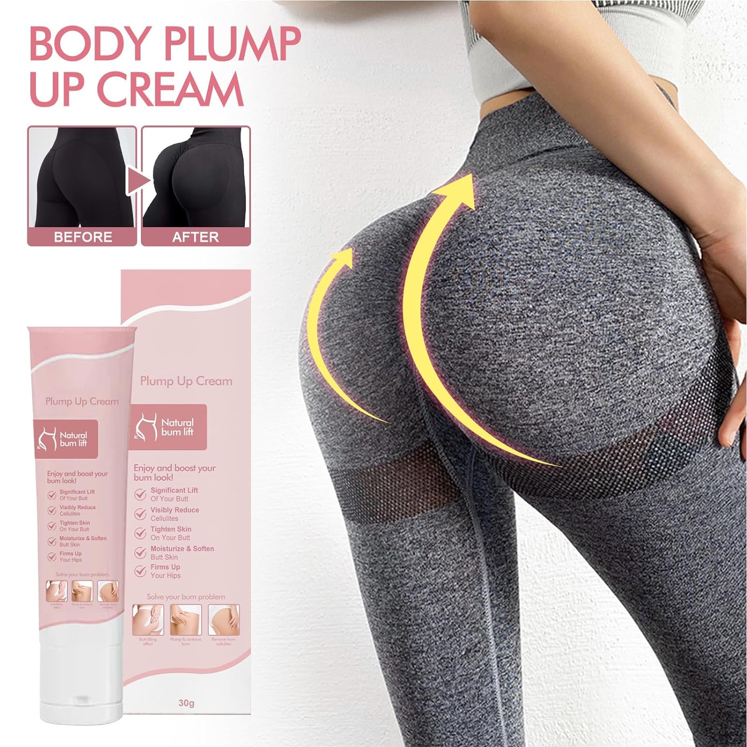 Plumpup Bust & Butt Lifting Cream, Butt Enhancement Cream Fast Growth, Butt Enhancement Fast Growth, Skin Tightening Cream For Body, For Larger Butt And Sexy (3 Pcs)